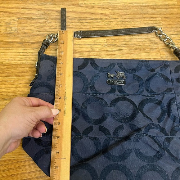 Coach Navy C Logo Shoulder Bag in shimmer canvas - Picture 15 of 16